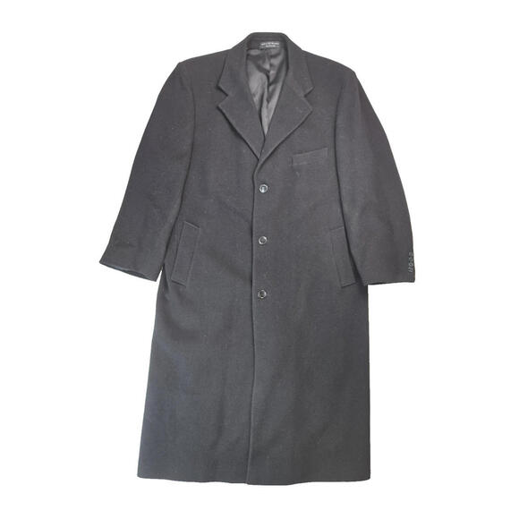 Chaps Ralph Lauren Vintage Black Cashmere Long Trench Coat Jacket Mens Large L